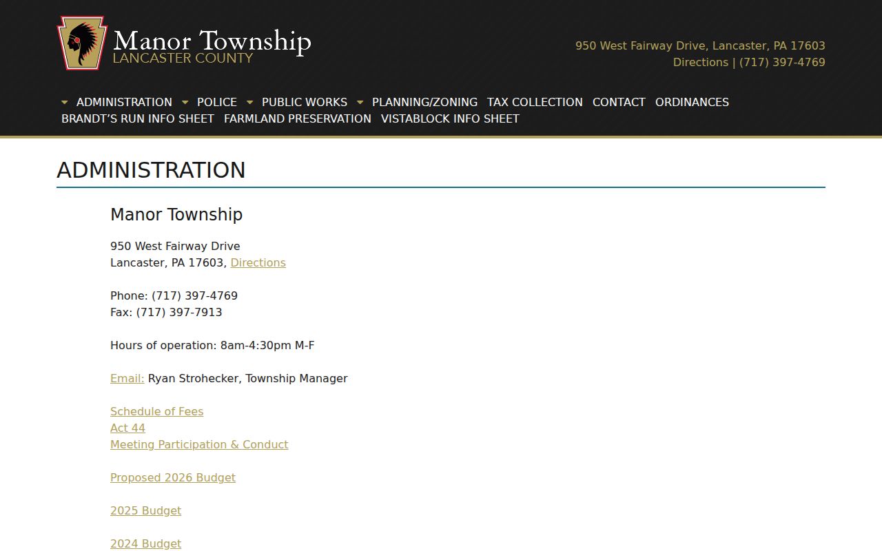 Manor Township residents directory source showing Township administration records