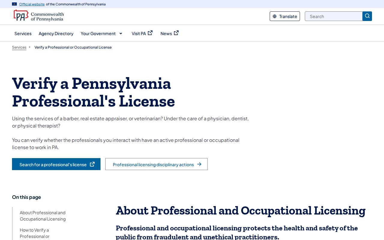 Manor Township residents directory source for Pennsylvania professional license verification