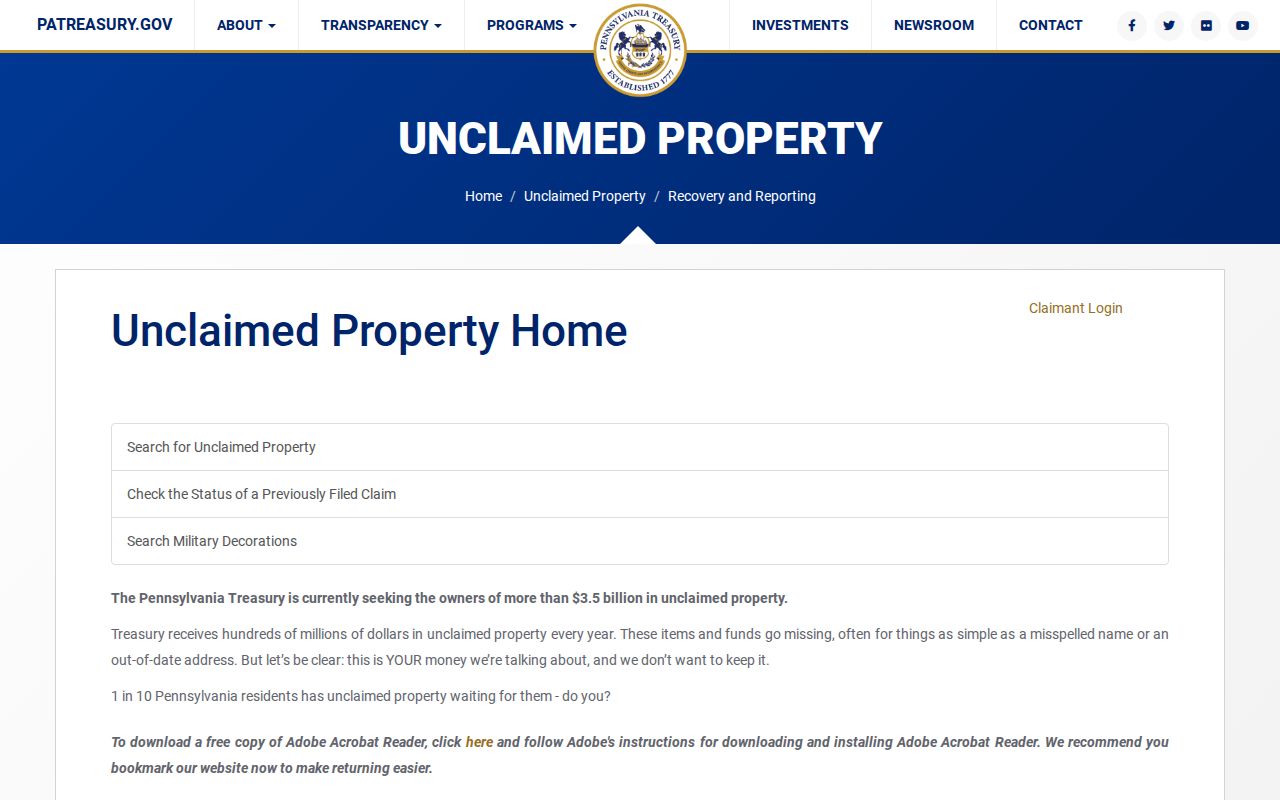 Manor Township residents directory source for Pennsylvania unclaimed property search