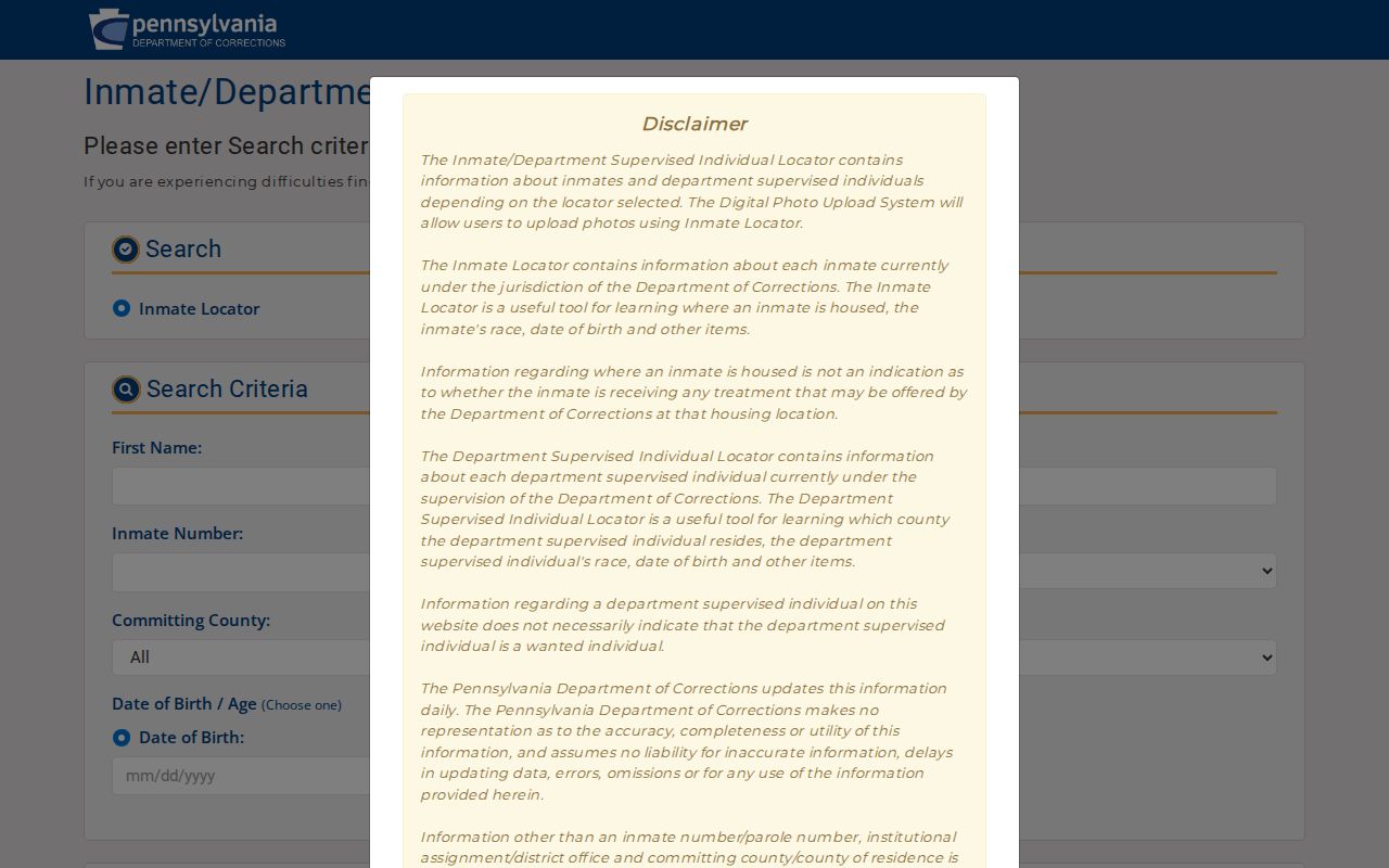 Manor Township resident lookup Pennsylvania Department of Corrections inmate locator